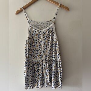 American Eagle Blue and Yellow Floral Flowy Top